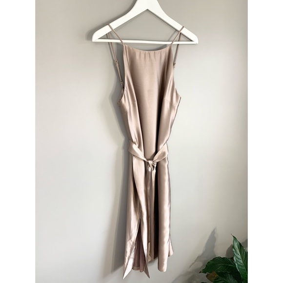 Amanda Uprichard Beige Satin High Neck Dress - Picture 2 of 11